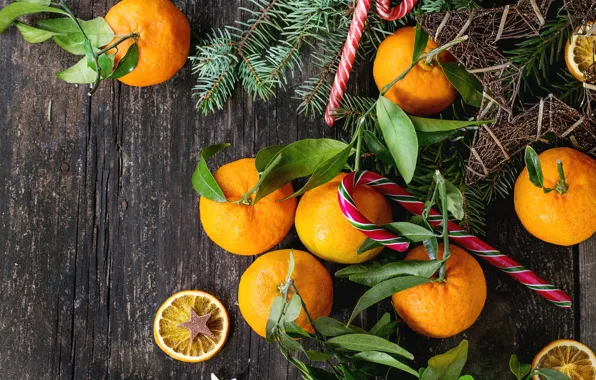 Decoration, New Year, Christmas, Christmas, wood, fruit, New Year, tangerines