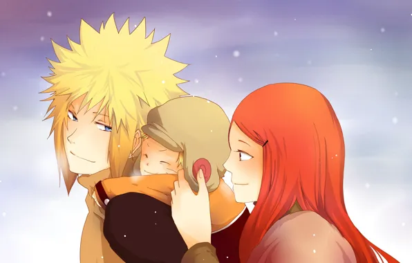 Picture winter, the sky, eyes, look, snow, family, Anime, Naruto