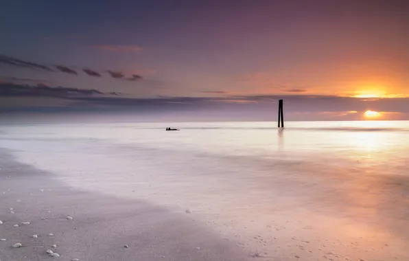 Sea, clouds, sunset, stones
