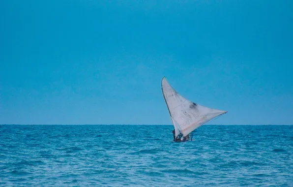 Picture sky, sea, infinity, horizon, fisherman, sail, raft