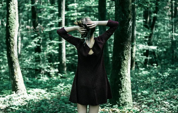 Picture forest, girl, dress, flowers, Cornelia Pavlyshyn