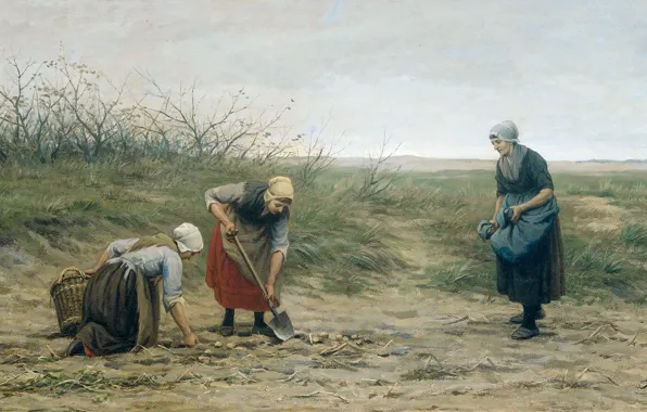 Oil, picture, canvas, 1874, Scheveningens Women Gather Potatoes, Philip Garden, Philip Sadee