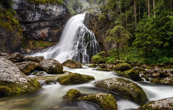 Forest, rock, river, stones, waterfall, Austria, cascade, Austria
