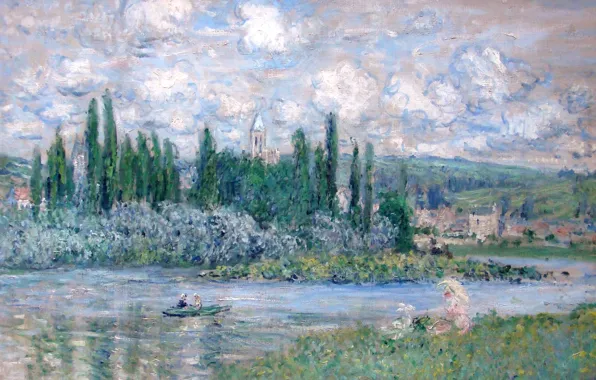 Picture trees, landscape, river, picture, Claude Monet, View Of Vétheuil