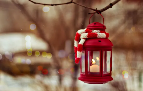 Winter, tree, new year, Christmas, candles, lantern, christmas, candle