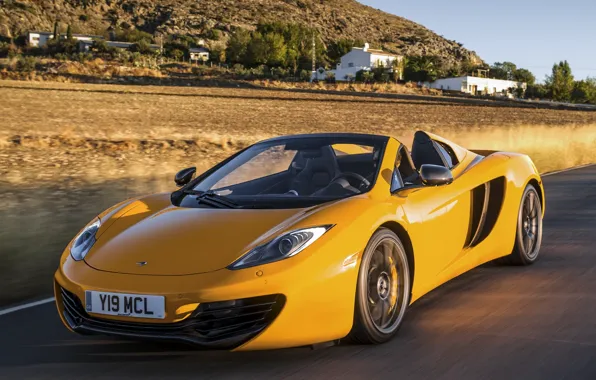 Road, McLaren, speed, supercar, Spyder, MP4-12C, orange, glow