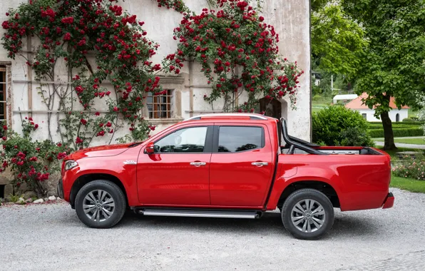 Picture red, Mercedes-Benz, pickup, 2018, in profile, X-Class