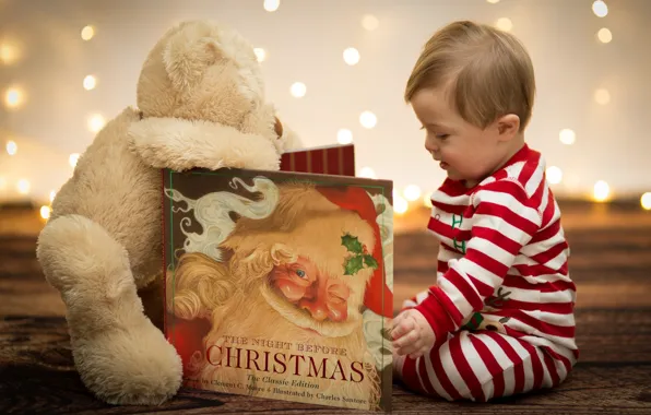 Toy, child, New Year, Christmas, bear, book, Christmas, New Year
