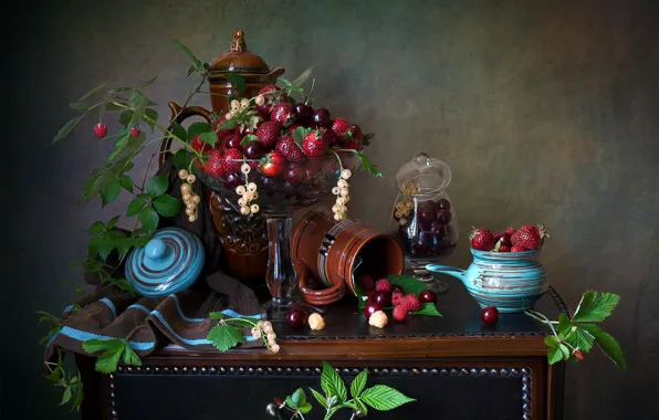 Cherry, berries, raspberry, strawberry, still life, currants, Mila Mironova