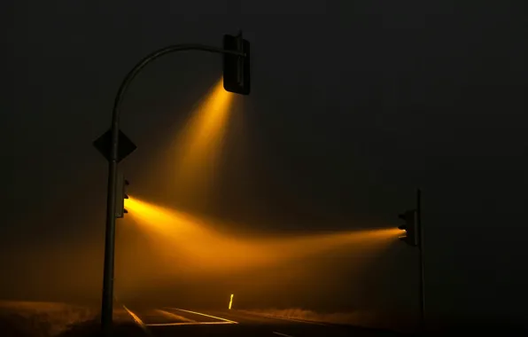Picture Night, Road, Ray, Traffic Lights
