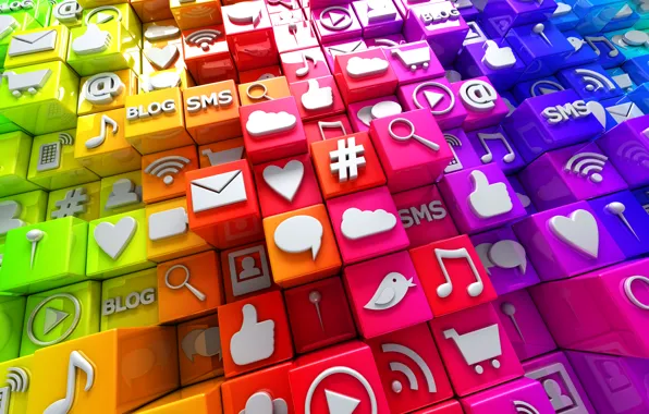 Picture cubes, colorful, Internet, icons, cubes, icons, social network, media