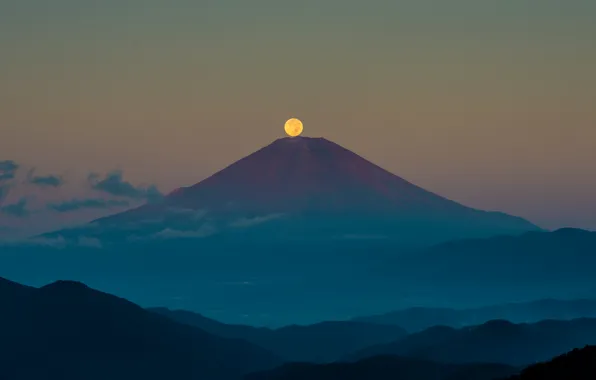 Autumn, the sky, night, the moon, mountain, Japan, Fuji, September