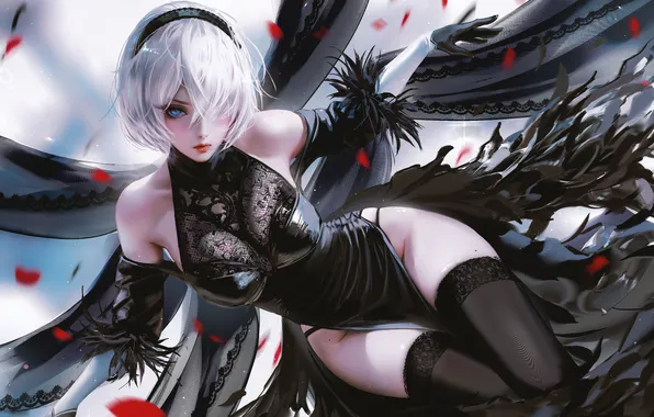 Girl, petals, NieR: Automata, YoRHa No. 2 Type B, NIXEU