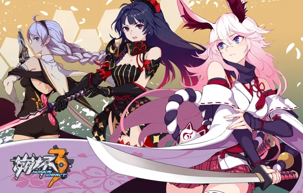 Girl, sword, gun, game, fox, weapon, anime, pretty