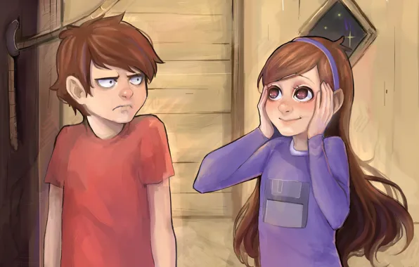 Cartoon, boy, girl, drawing, the animated series, illustration, Gravity Falls, Gravity Falls