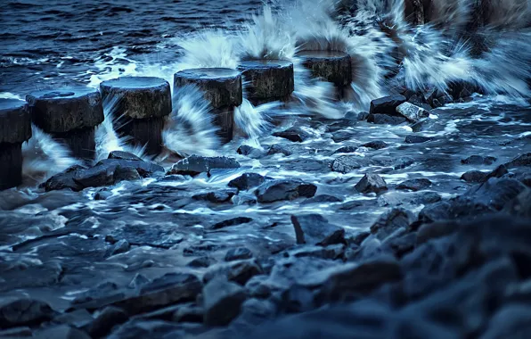 Stones, surf, Sheyang harbor