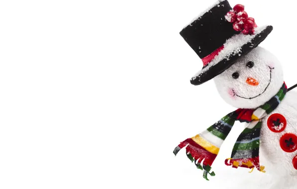 Picture smile, hat, scarf, buttons, snowman