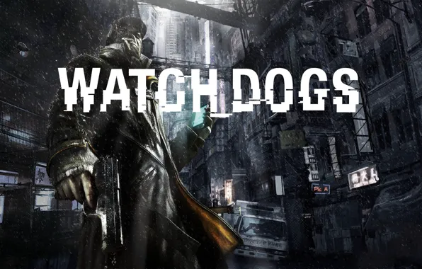 The city, gun, weapons, rain, male, Ubisoft, 2013, Watch Dogs