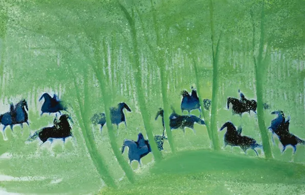 Picture landscape, horse, picture, rider, Andre Brasilier, The Undergrowth In Spring