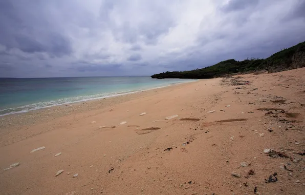 Sand, sea, the sky, clouds, photo, shore, slope