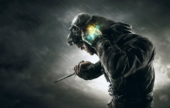 Picture clouds, rain, the darkness, Dishonored, Corvo