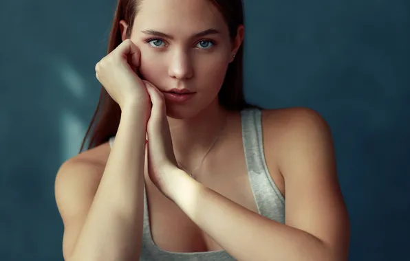 Look, girl, face, pose, background, portrait, hands, long hair