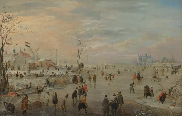 Picture, genre, Hendrick Avercamp, Ice Entertainment