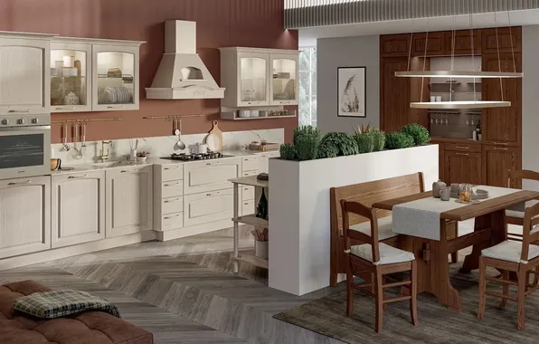 Style, Villa, interior, Italy, kitchen, dining room, dining area, Italian design