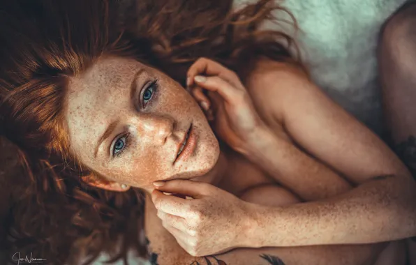 Look, girl, face, hands, freckles, red, redhead, Annika