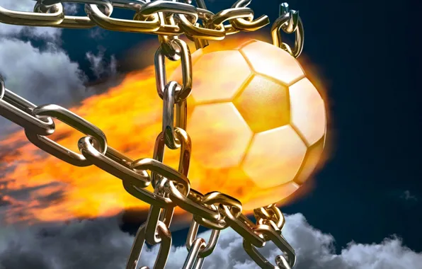 Picture fire, football, sport, the ball, chain, goal