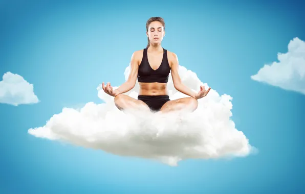 The sky, girl, pose, shorts, makeup, cloud, Mike, meditation