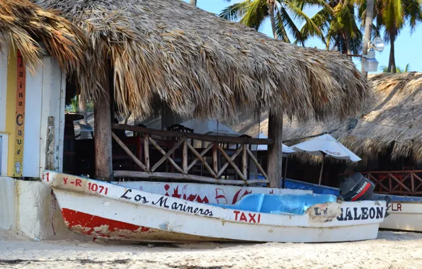 Wallpaper boat, hut, beach