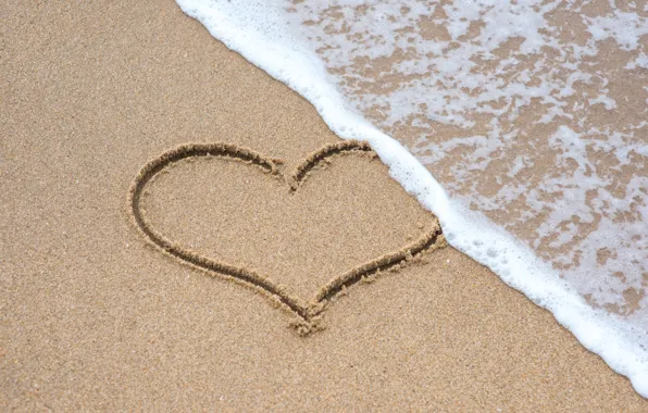 Picture sand, sea, wave, beach, nature, hearts