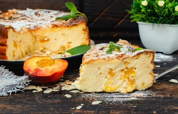 Mint, peach, cheesecake
