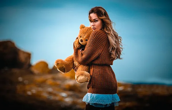 Picture girl, each, bear, sweater