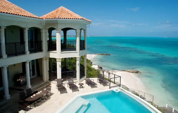 Picture Villa, pool, columns, architecture, terrace, by the ocean