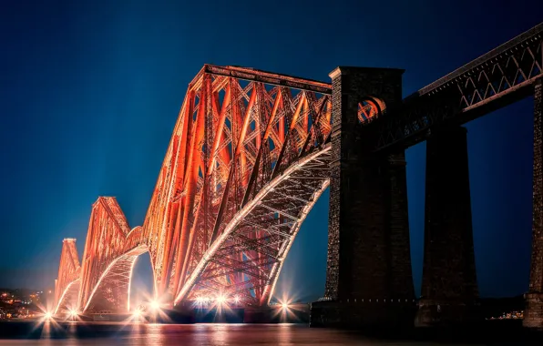Bridge, the city, lights, the evening, Scotland, backlight, Bay, Scotland
