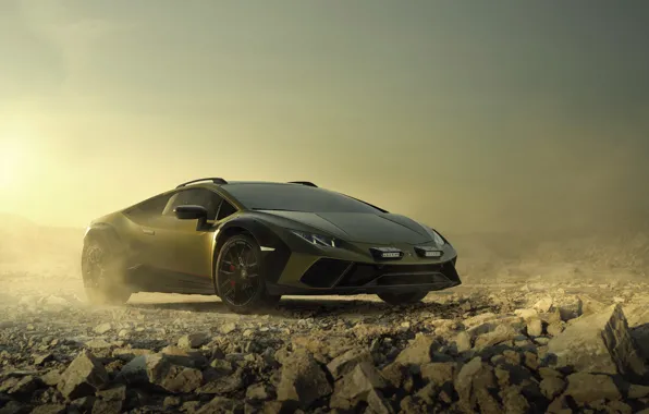 Picture Lamborghini, Dust, Stones, Front, Off-road supercar, Lamborghini Huracan Sterrato, Off-road supercar