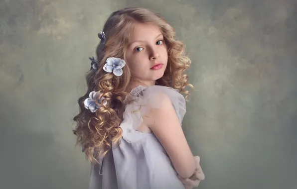 Girl, curls, hairstyle, flowers, curls, Meg Bitton