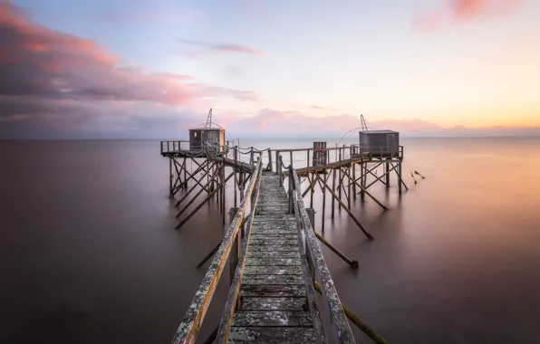 Sea, sunset, bridge
