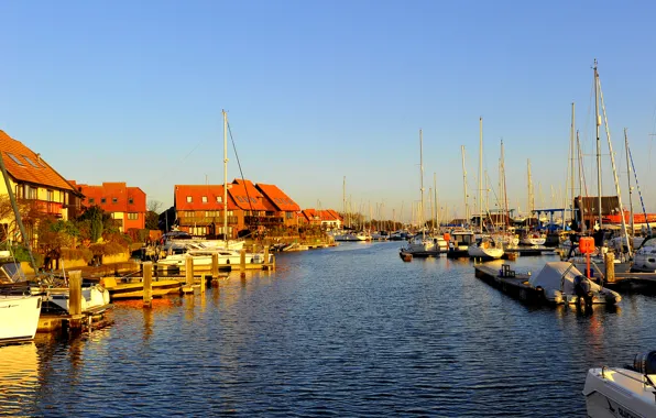 The sky, landscape, river, home, Bay, yachts, boats, channel