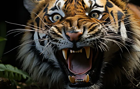 Picture Look, Tiger, Fangs, Face, Predator, Jungle, Front, Digital art