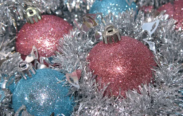 Picture winter, balls, holiday, blue, balls, Shine, new year, silver