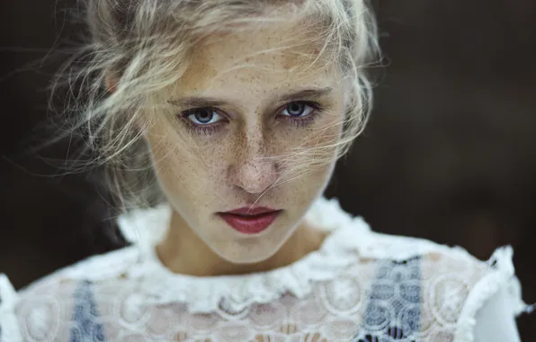 Picture look, girl, blonde, freckles