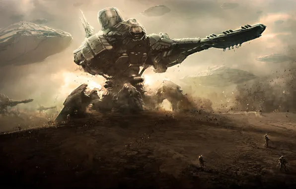 Desert, ships, dust, robots, Planet, soldiers
