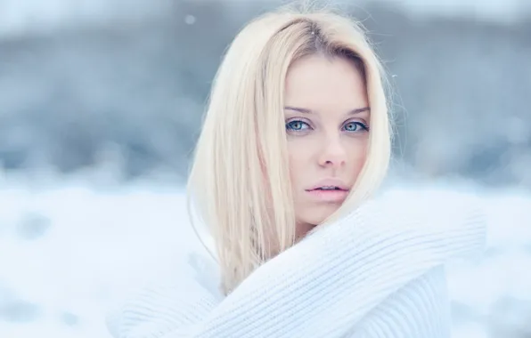 Cold, winter, eyes, look, girl, snow, eyelashes, blonde