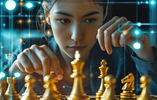 Look, girl, line, face, point, analysis, hands, chess