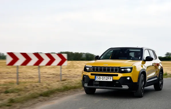 Picture Jeep, road, Jeep Avenger, road sign