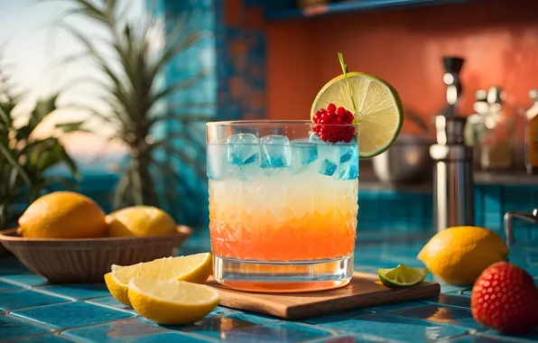 Glass, lemon, cocktail