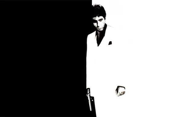 Gun, black and white, Al Pacino, Scarface, Scarface, Al Pacino